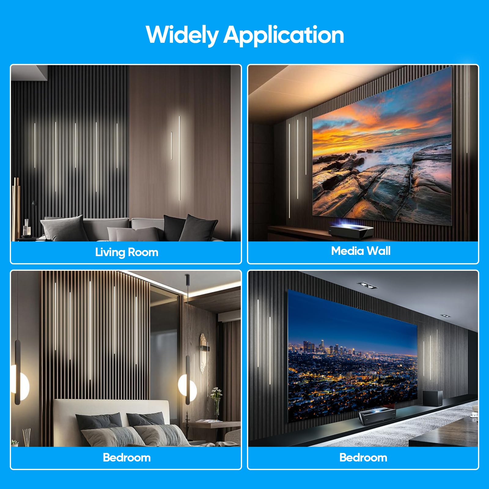 Panel de pared de aluminio LED para panel de pared de láminas de madera, barra de luz LED, perfil de canal de aluminio para salón, dormitorio, baño, escaleras (negro)