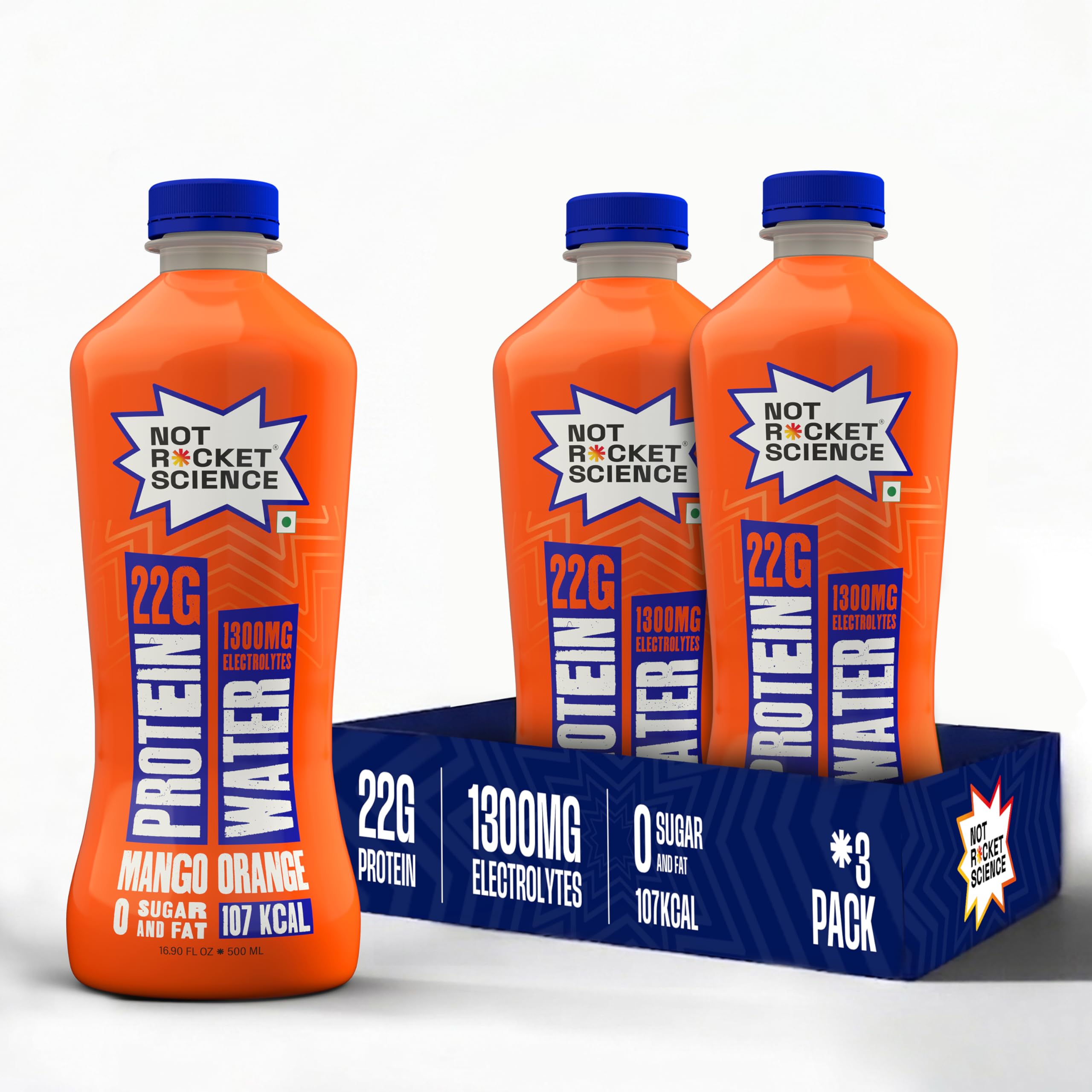 Not Rocket Science Protein Water - Mango Orange | 22g Clear Whey Protein Isolate | 1300mg Electrolytes | 5g BCAAs | Zero Sugar | High Protein Drink | 500ml Pack of 3-image-7