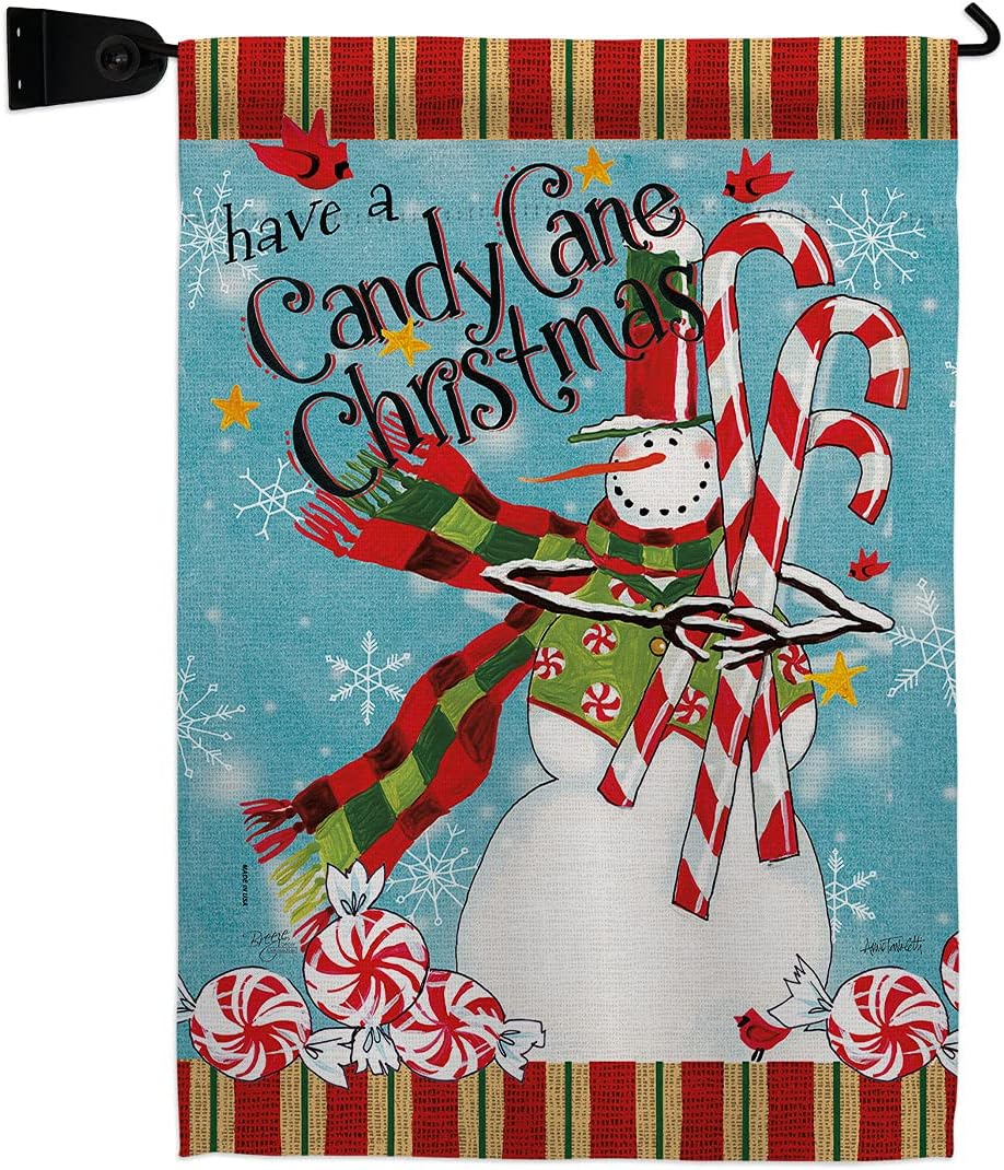 Candy Cane Christmas Garden House Flags Set Wintertime Santa Marry Xmas Present Reindeer Season Snow Small Decorative Gift Yard Banner Made In USA 28 X 40