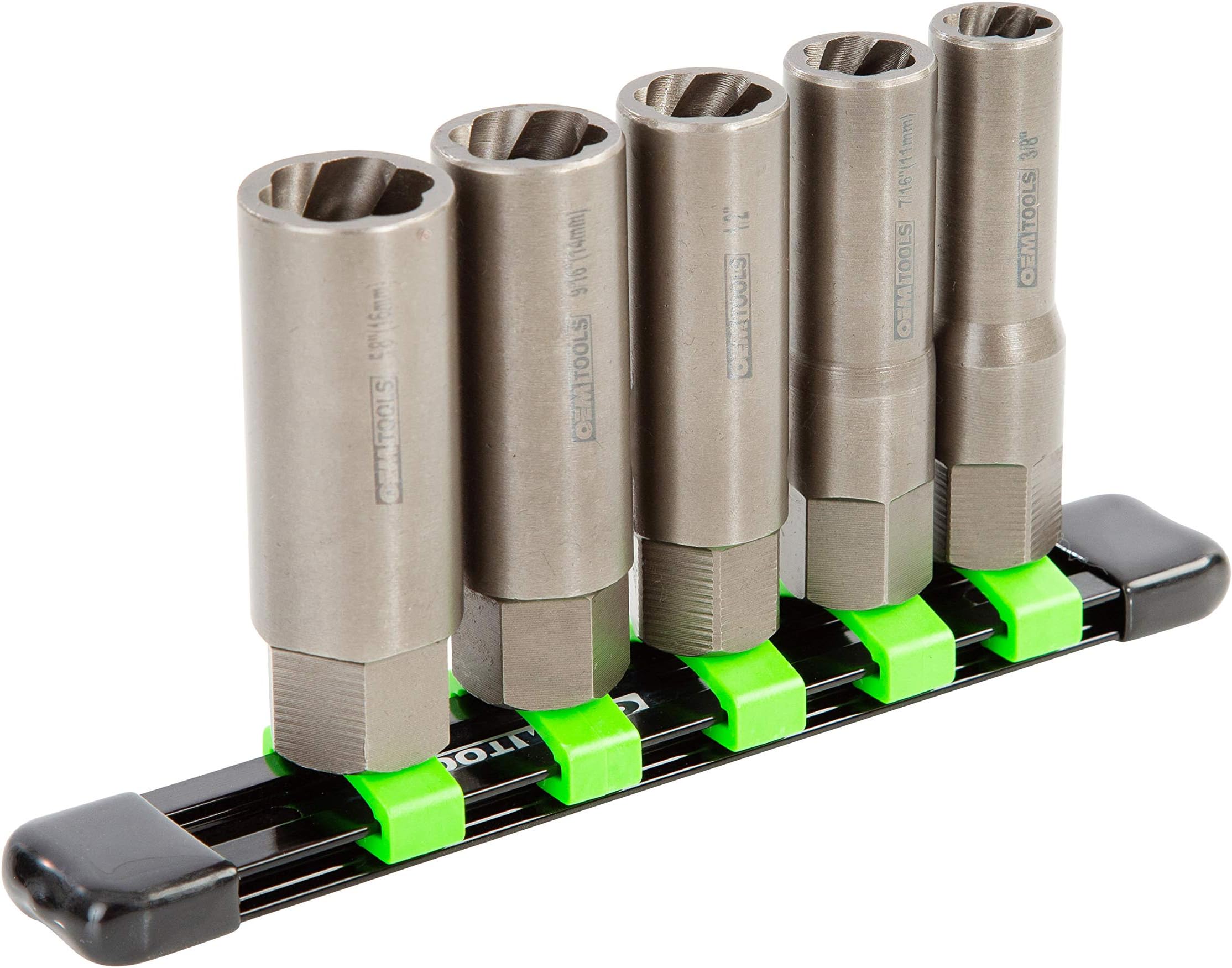 OEM TOOLS 22986 5 Piece Spiral Type Deep Extractor Set on Aluminum Rail