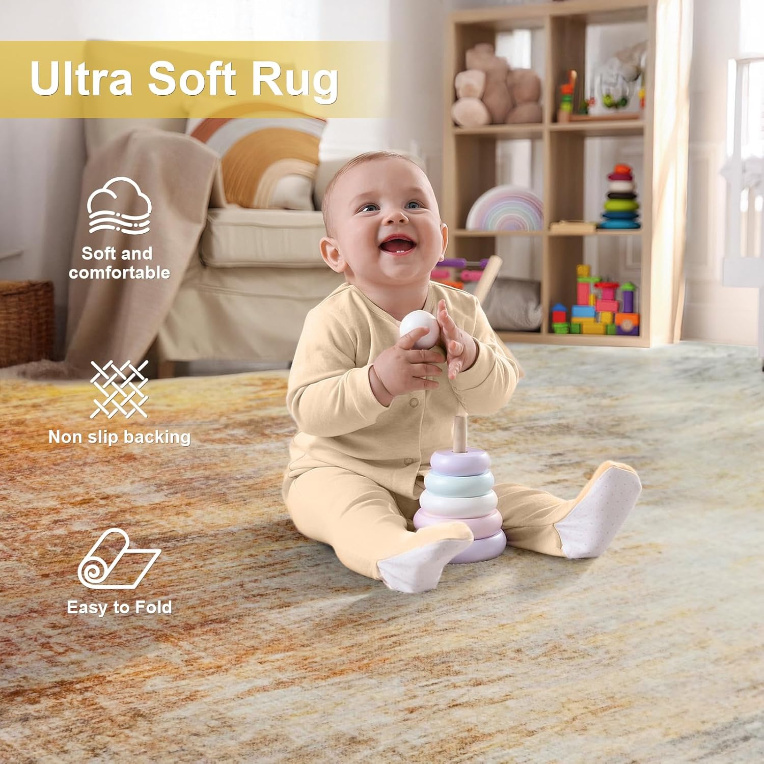 5x7 Area Rugs for Living Room, Washable Abstract Soft Bedroom Rug Non-Slip Low Pile Stain Resistant Indoor, Large Thin Modern Throw Carpet for Kitchen Farmhouse Nursery Office Home Decor, Colorful