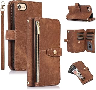 UEEBAI Hülle für iPhone 7 Plus/8 Plus, Leder Klapphülle, Retro Braun