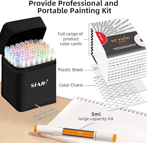 Miniatura 4 de SFAIH Marcadores de alcohol con punta de pincel  51 pinceles pastel y marcadores de arte de doble punta fina para ilustración de artista, libros