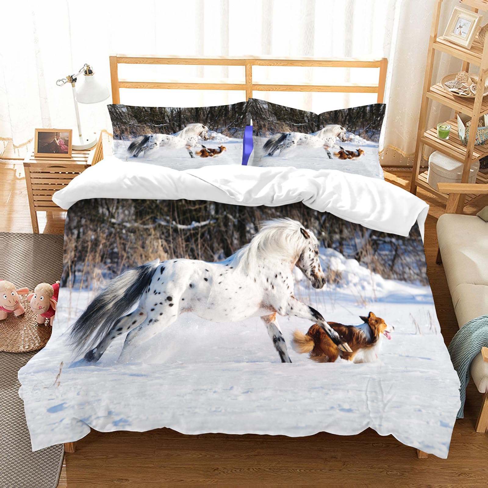 Ensemble de literie 100% microfibres premium avec couette chevaux 178x208 cm et taies