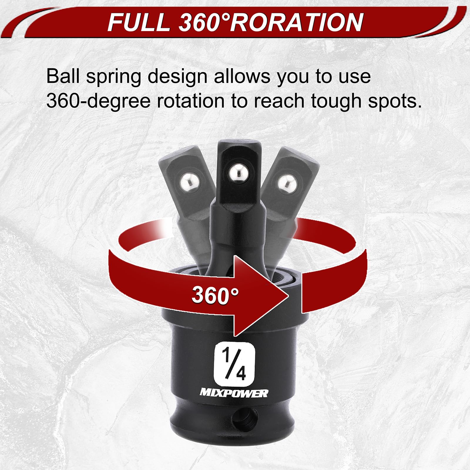 MIXPOWER Set di 30 bussole magnetiche poco profonde da 1/4", metriche/SAE, a 6 punti, CR-MO, con adattatore per bussola, giunto universale, prolunga e adattatore per punte da trapano