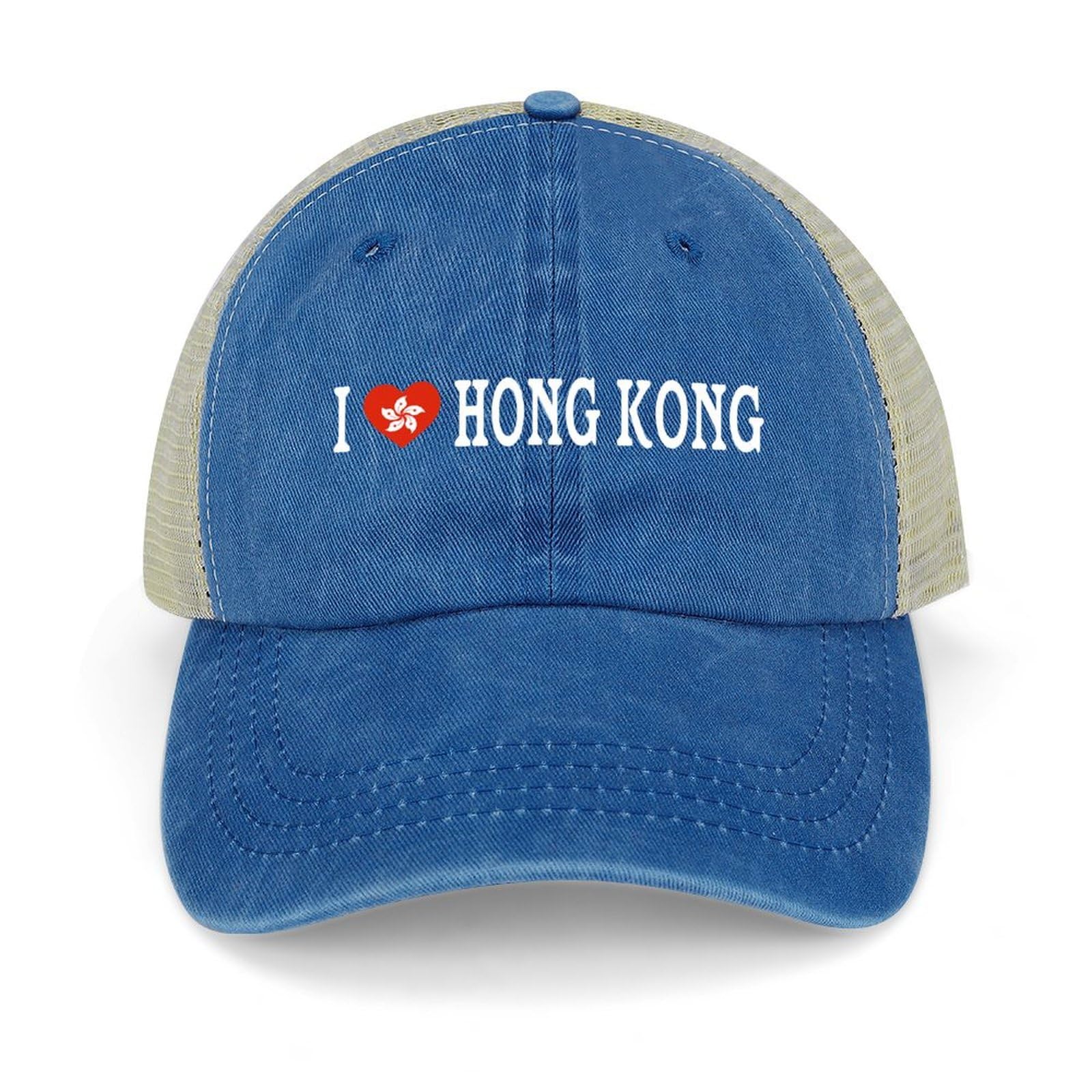 Yelolyio Unisex Dark Blue I Love Hong Kong Mesh-Back Cap Hong Kong Flag Baseball Cap Adjustable Denim Cap Adjustable Plain Baseball Hat For Men And Women Outdoor Sports Caps