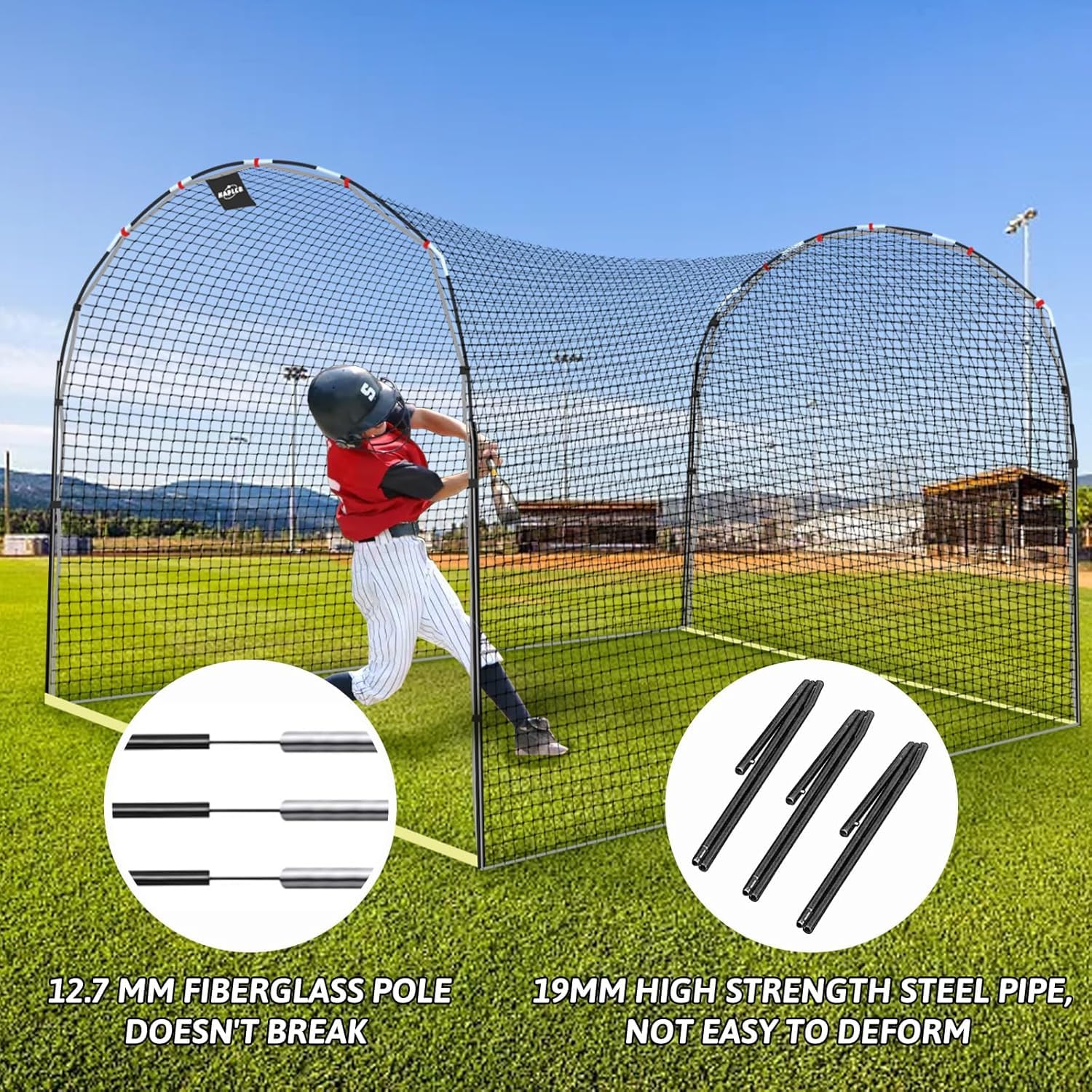 Kapler Gabbia da baseball e softball, rete da 4 x 3 x 2,4 m | Telaio in acciaio resistente e sicuro e rete resistente, per allenamento da soli o in squadra, per uso interno ed esterno
