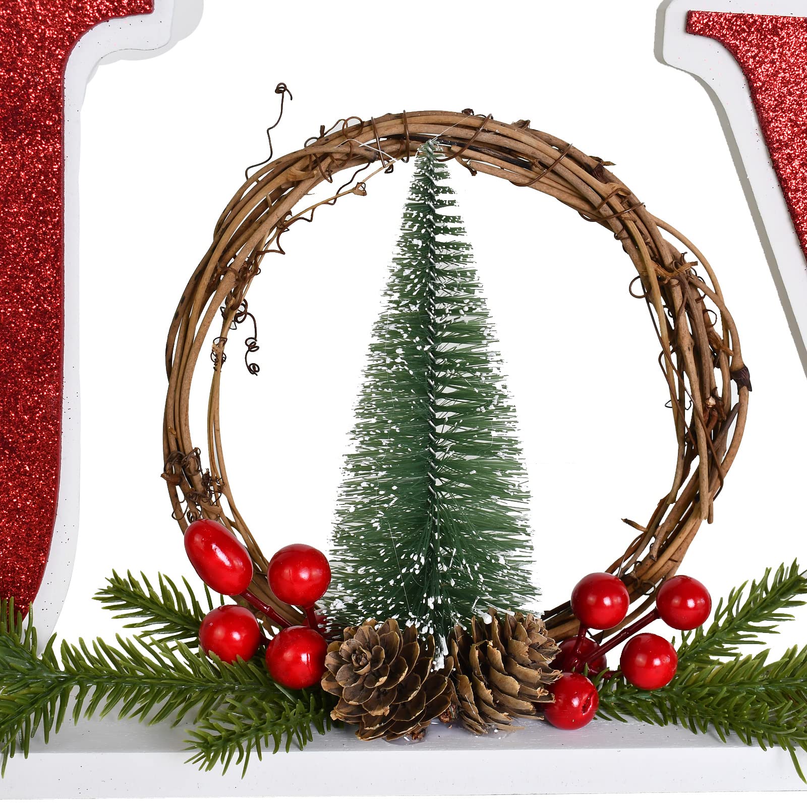 Letrero de madera de Navidad para decoración del hogar, decoración decorativa de madera con palabras de alegría, decoración rústica independiente del hogar, 40 x 19 cm, letrero de letras de bloque de