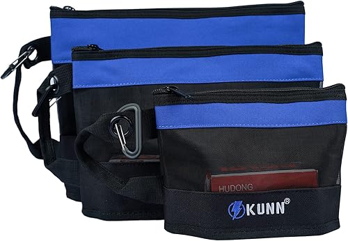 Miniatura 1 de KUNN Bolsa de herramientas pequeña de lona, 3 piezas de alta resistencia con cremallera, organizador de herramientas multiusos con mosquetón, 3
