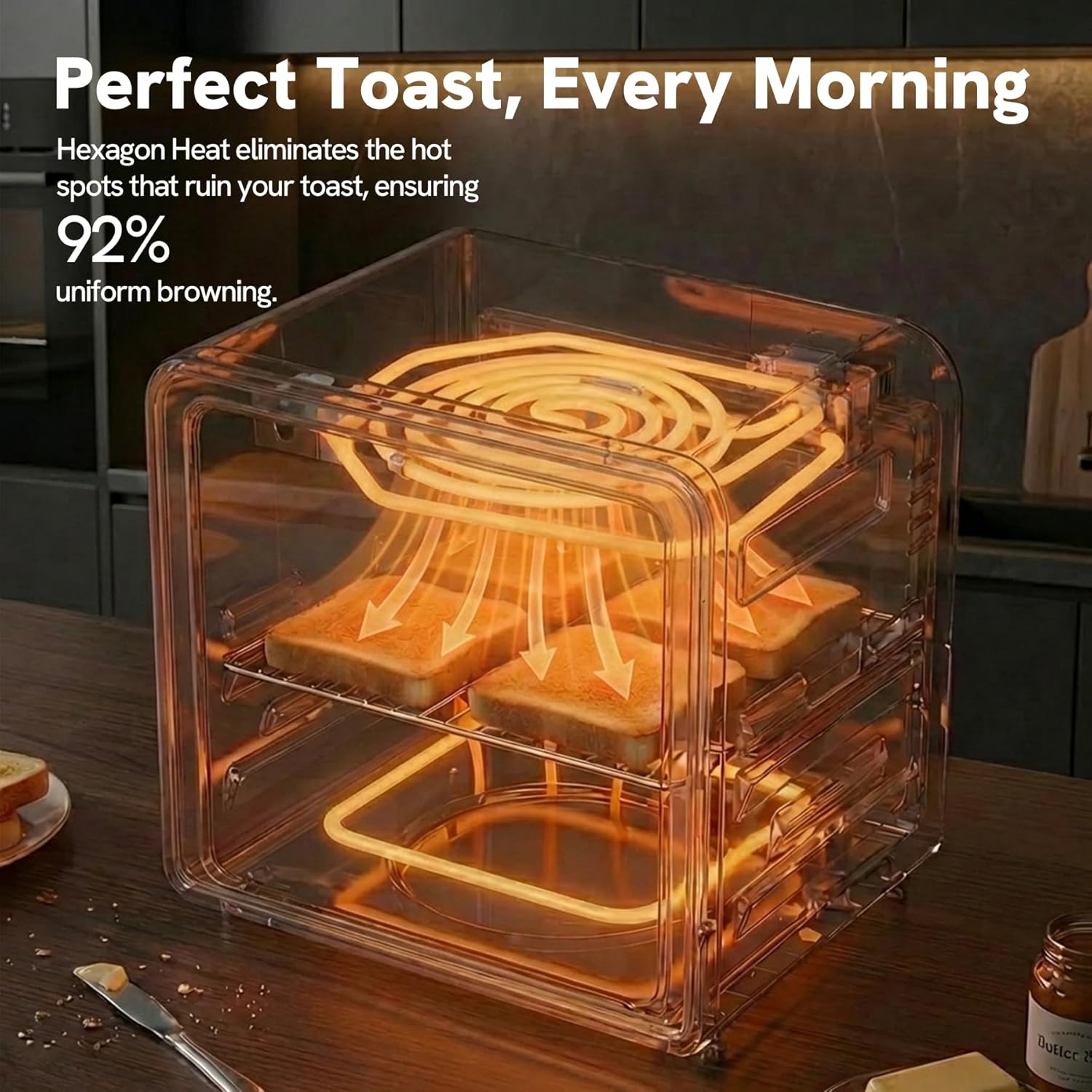 VAL CUCINA 6-in-1 Air Fryer Toaster Oven Combo, Compact 12.7 QT Small Countertop Convection Oven, Fits 9" Pizza & 4 Toast, Hexagon Hybrid Heating, Enamel Baking Pan