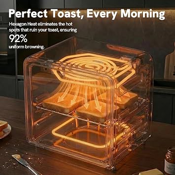 VAL CUCINA 6 in 1 Air Fryer Toaster Oven Combo | Multifunctional Countertop Oven with Hexagonal Hybrid Heating Element, 4 Slice Toast, Compact Size with Tray for