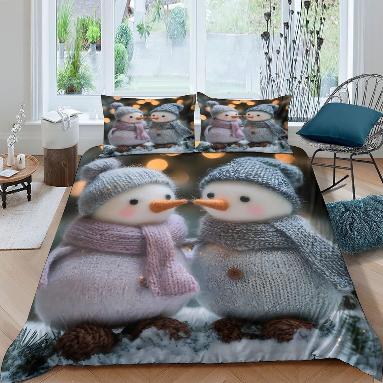 Ctjqhvkz Style-7 3D Printed Snowman Cartoon Fitted Sheet Microfiber Soft Grey Pink Winter Couple Mattress Cover For Bedroom Guest Room Decor Single（135X200cm）