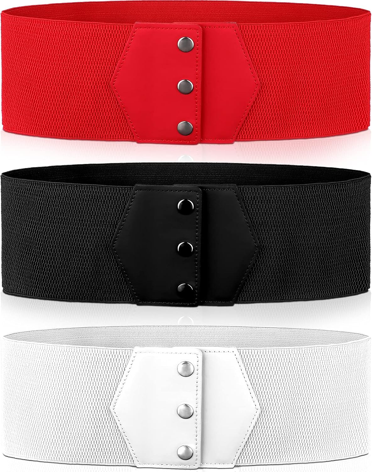 Stretchy Belt for Women 3 Pieces Elastic Snap Belt White Red Black Women Belts for Dresses Vintage Cinch Belt Elastic Waist Belt Women's Snap-button Waistband for Daily Dress Coat Costume Supplies