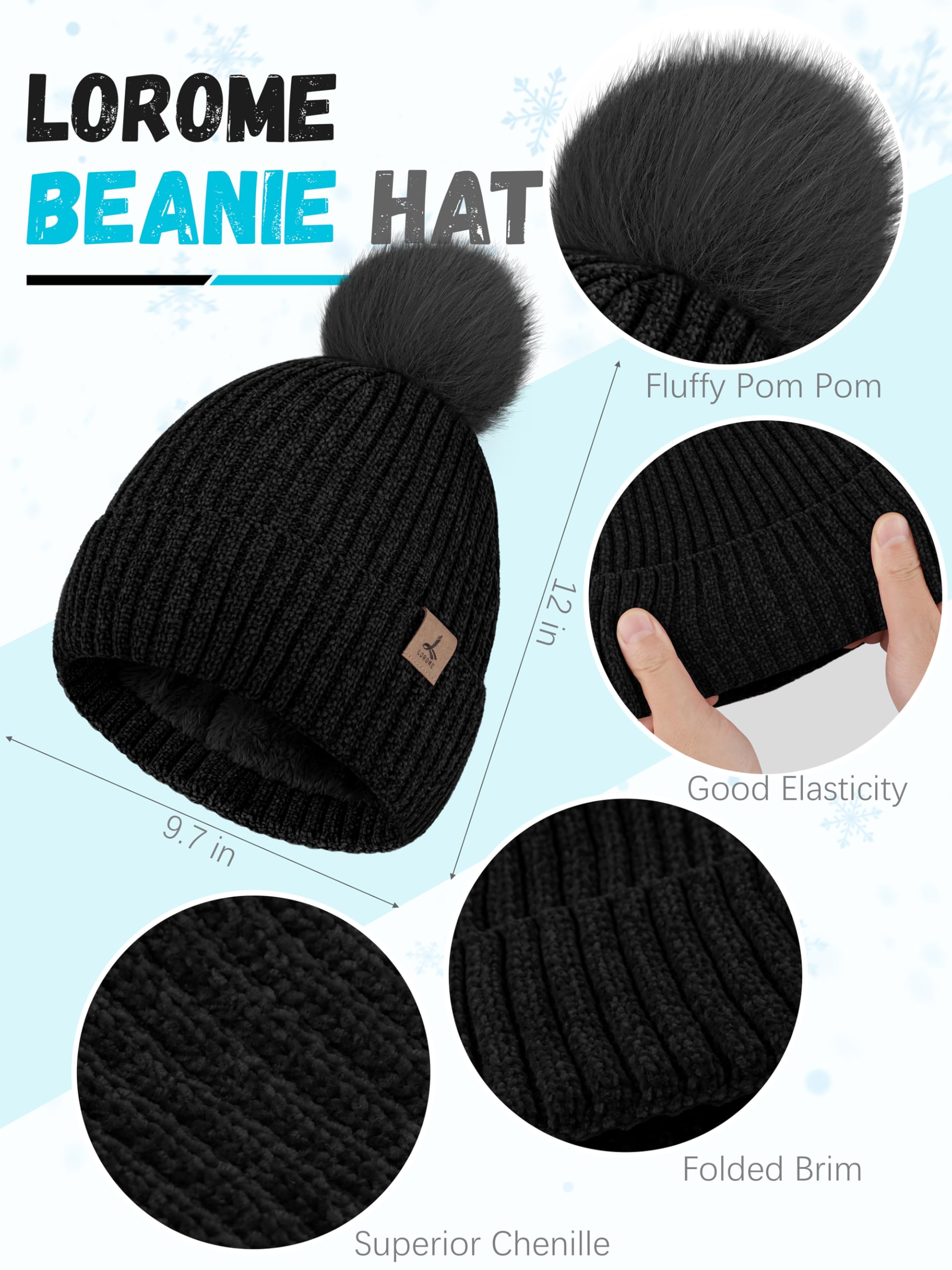 Set invernale caldo cappello sciarpa e guanti touch screen, lavorato a maglia con pompon, cappello scaldacollo, sciarpa lunga, guanti invernali per donne e uomini