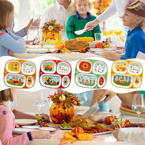Miniatura 5 de Suttmin Juego de 8 platos divididos de otoño para niños, platos divididos de otoño para niños, platos de plástico a granel con temática de Acción de