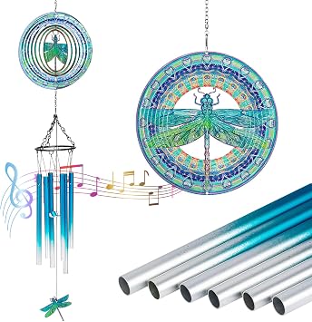 TUOKING Blue Wind Chimes for Outside 3D Dragonfly Wind Spinners
