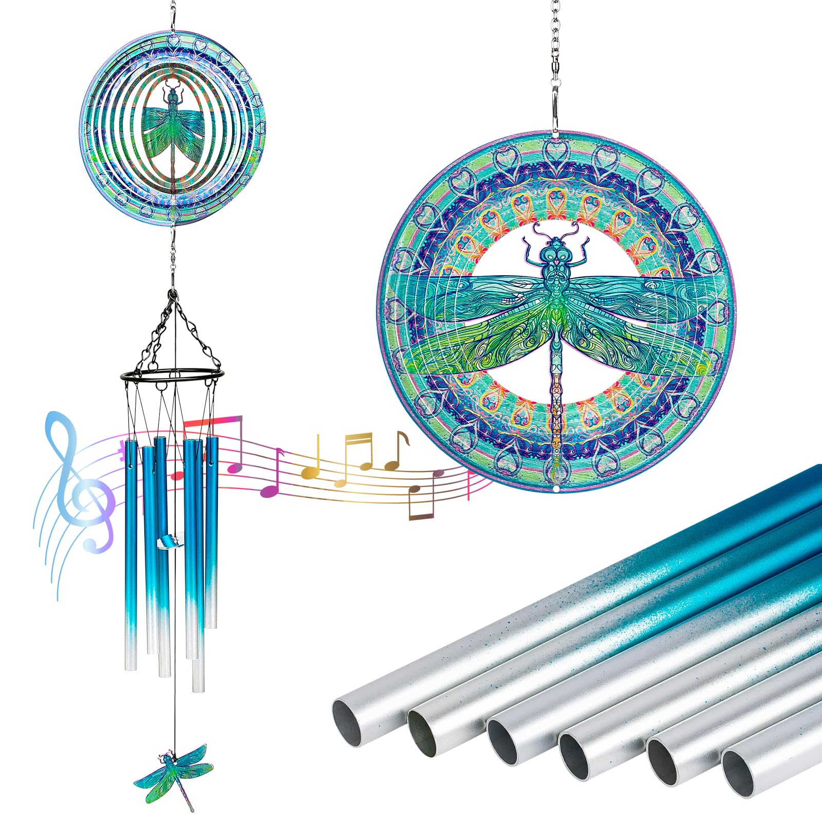 TUOKING Wind Chimes for Outside 3D Dragonfly Wind Spinner Windchimes Hanging Decoration for Outdoor Yard Garden Patio, Unique Gift for Mom,Women,Chimes Lovers
