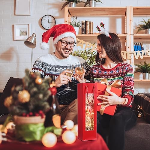 Miniatura 6 de Paquete de 100 bolsas de vino tinto para botellas de vino, bolsas de regalo de vino a granel con asas de ventana de 3.5 x 3.7 x 13.6 pulgadas,