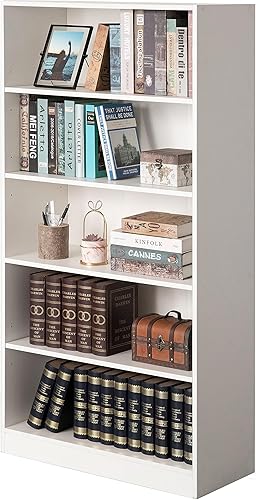 Estantería de madera clásica independiente, estantería de pie, con 5 estantes abiertos, color blanco disponible en Yaxa Peru