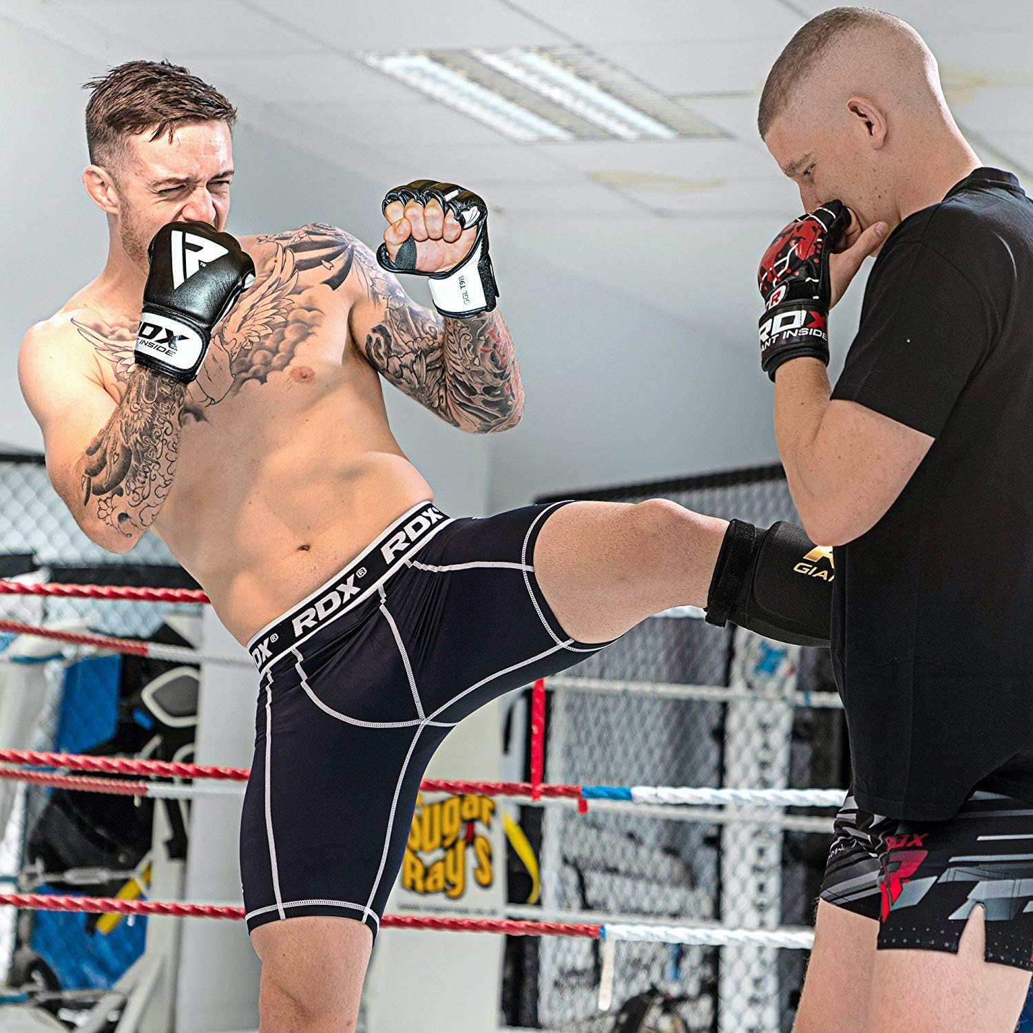 RDX MMA Gloves for Martial Arts Grappling Sparring Training, Cowhide Leather Open Palm and Wrist Strap, Padded Mitts for Muay Thai, Punching Bag, Speedball Workout Kickboxing Cage Fighting : Sports & Outdoors