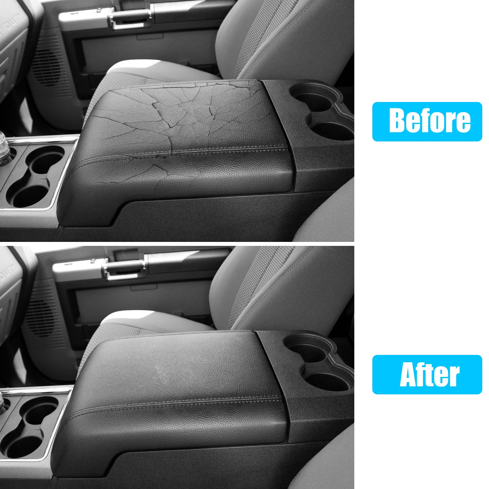 Funda O Cojín Protector Para Reposabrazos De La Consola Central De Ford F250, F350, F450, F550 Super Duty 2011-2016, En Microfibra Negra, Antimanchas Y Fácil De Limpiar, Marca KBH, Garantía De Por Vida.