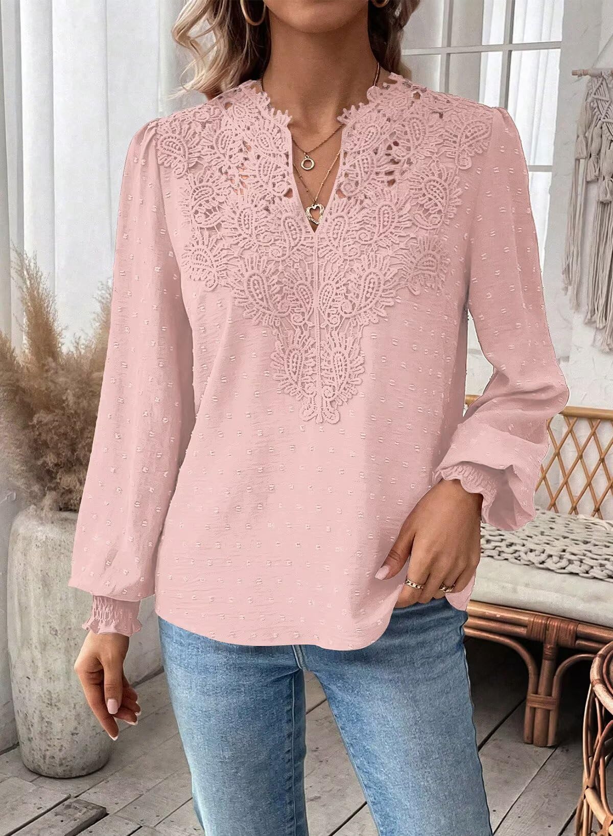 Elegancka Koszulka Damska Długim Rękawem Koszulki Dekoltem W Serek Jesień Boho Casual Falbany Koszula Odzież Top