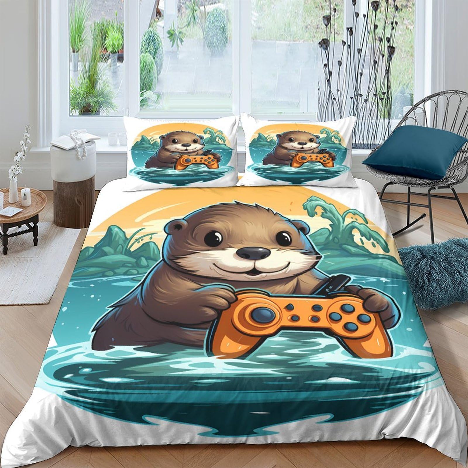 Ctjqhvkz Style-5 3D Printed Otter Gaming Fitted Sheet Microfiber Soft Cartoon Ocean Mattress Cover For Bedroom Dorm Easy Care Decor Single（135X200cm）