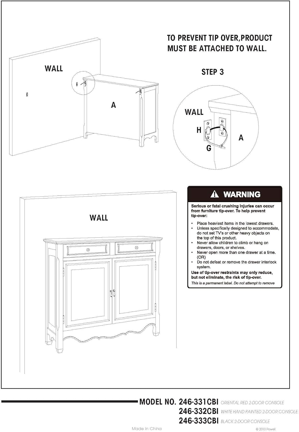 Elegant White Hand-Painted 2-Drawer & 2-Door Storage Console