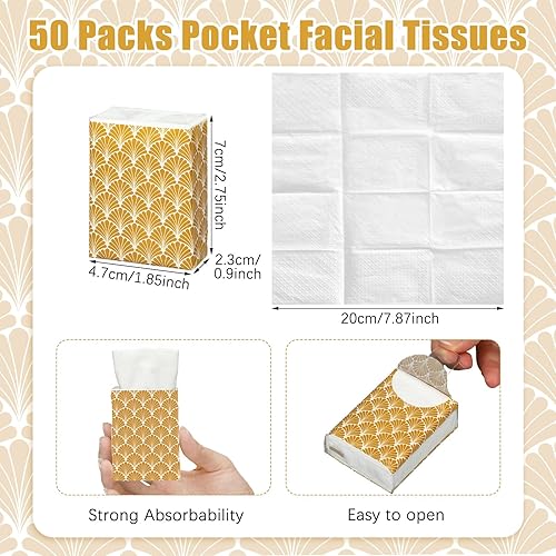 Miniatura 5 de Paquete de 50 pañuelos de bolsillo a granel, paquetes de 500 hojas de pañuelos pequeños, paquetes de bolsillo de 3 capas de tamaño de viaje,