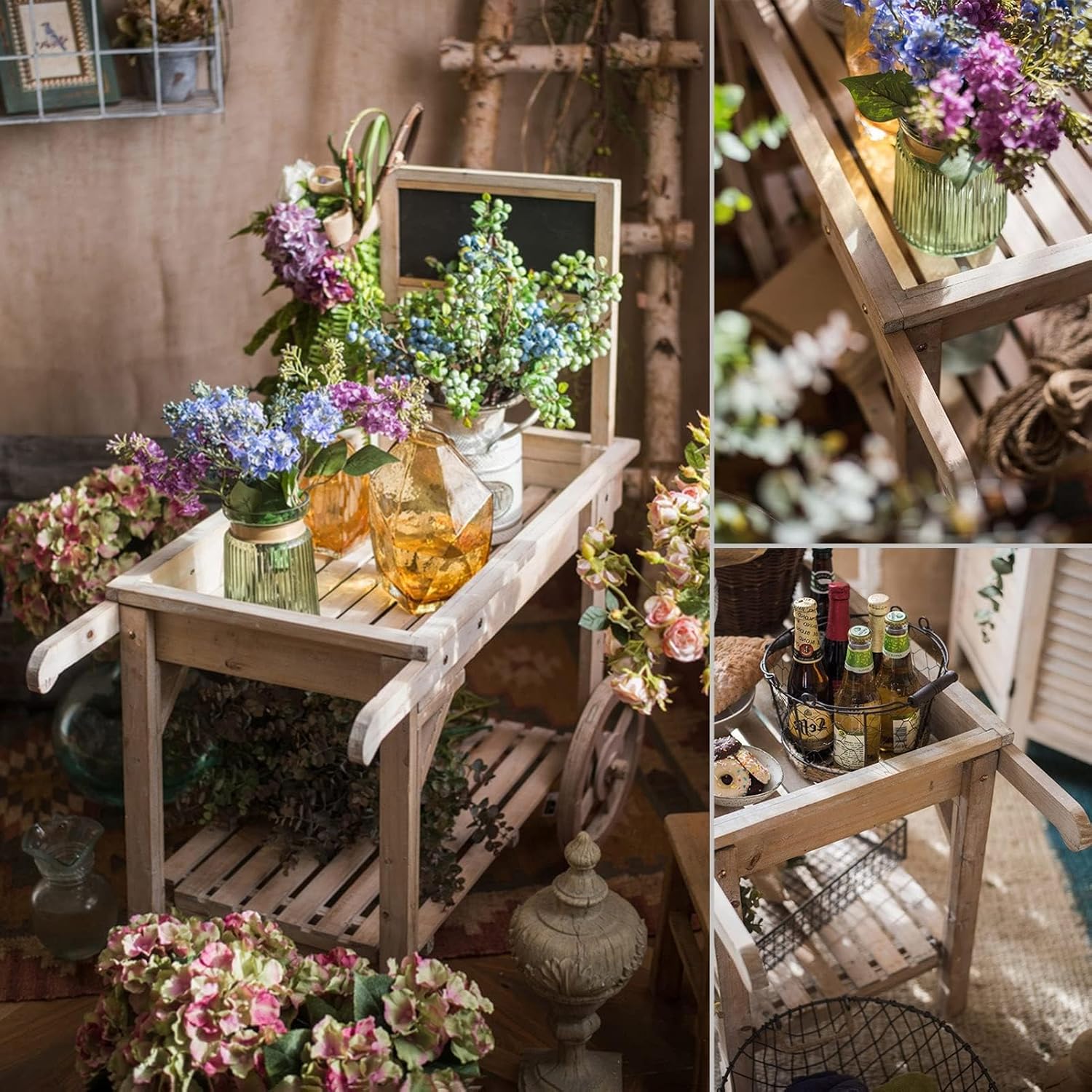 Open Shelf Wooden Garden Potting Bench Decorate Plant Gardening Outdoor Garden Potting Bench Workstation for Flower Shop Courtyard Coffee Shop Display Stand