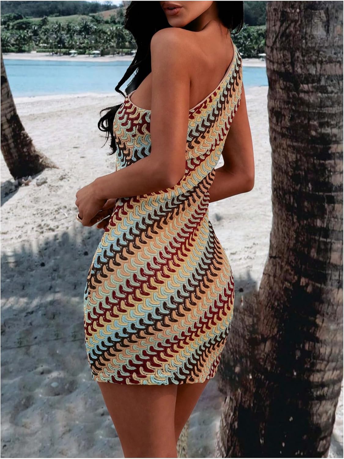 GORGLITTER Women's Asymmetrical One Shoulder Dress Summer Striped Sleeveless Birthday Night Bodycon Mini Sundresses - Image 2