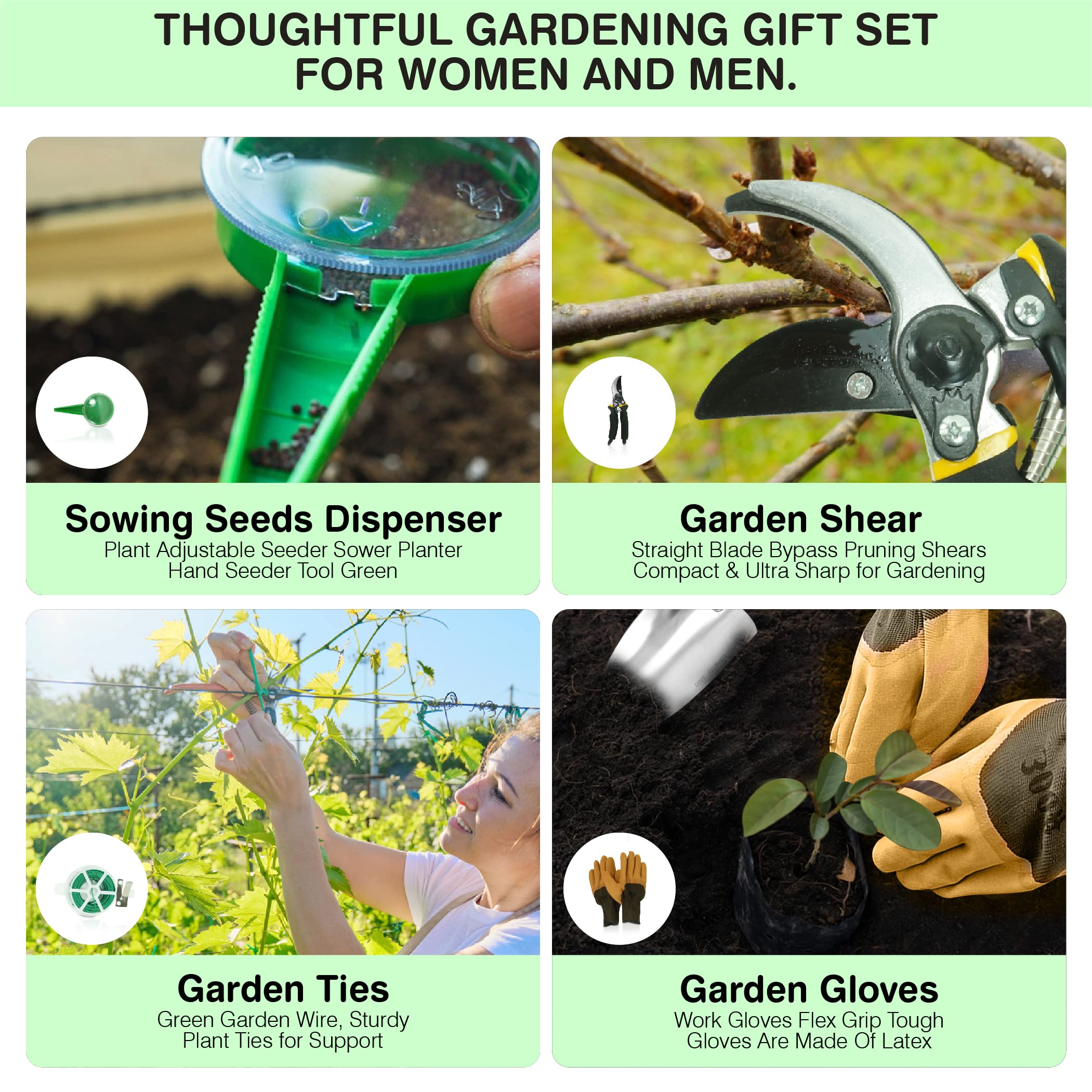 Juego de herramientas de jardín - Herramientas manuales de jardinería de acero inoxidable premium con mango de madera de haya maciza, kit de jardinería con rastrillo, pala, guantes