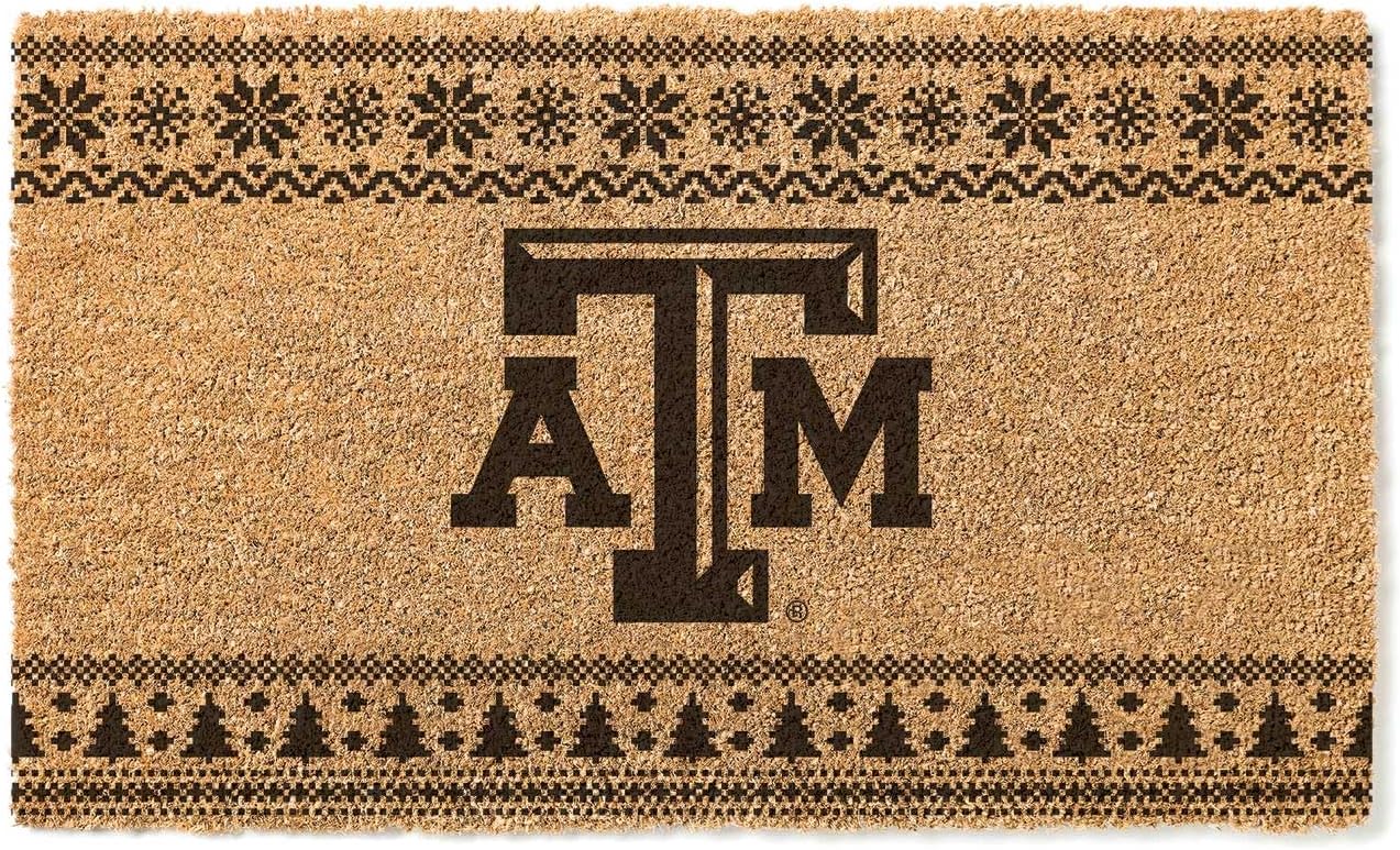KH Sports Fan Texas A&M Aggies Holiday Coir Doormat, 18x30 Inches, Aggies Outdoor Rug; Display Some Holiday Cheer with This Unique Texas A&M Aggies Doormat