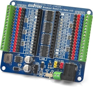 OSOYOO Nano IO Shield Breakout Board with GPIO Status LED, Terminal Expansion Holder for Arduino Nano
