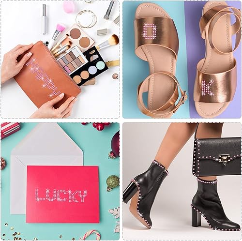 Miniatura 5 de Zonon 6 hojas de calcomanías de letras con purpurina, 26 letras autoadhesivas del alfabeto, para arte y manualidades (rosa)