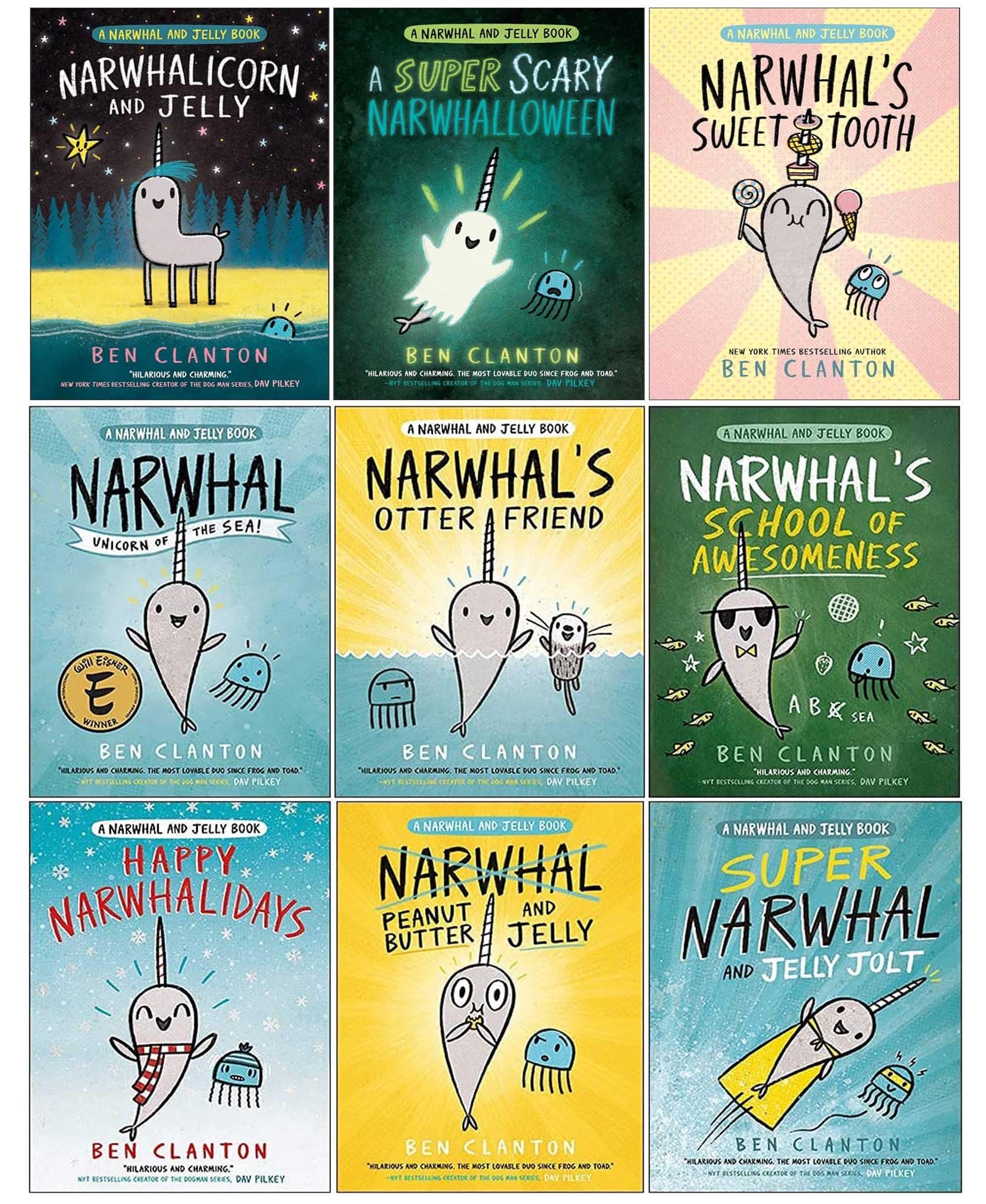 Narwhal and Jelly Series By Ben Clanton 9 Books Collection Set (Narwhal's Sweet Tooth, A Super Scary Narwhalloween, Narwhalicorn And Jelly, Unicorn of the Sea!, Super Narwhal and Jelly Jolt & 5 More)