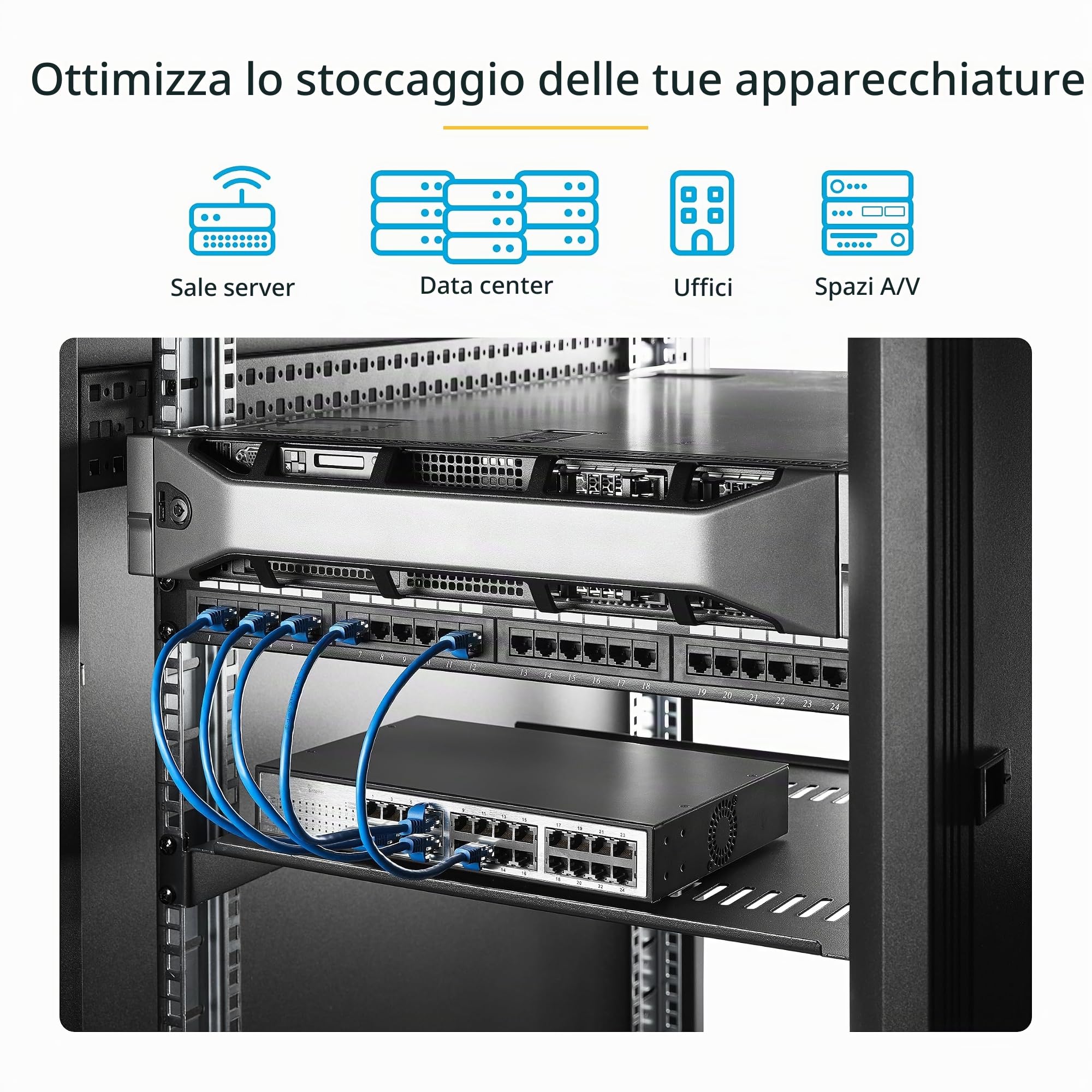 StarTech Ripiano Rack 1U Ventilato 19", 15kg, 18cm, Nero (CABSHELF1U7V) | Acciaio Resistente, Griglia di Ventilazione per Dissipazione del Calore, Compatibile con Armadi di Rete