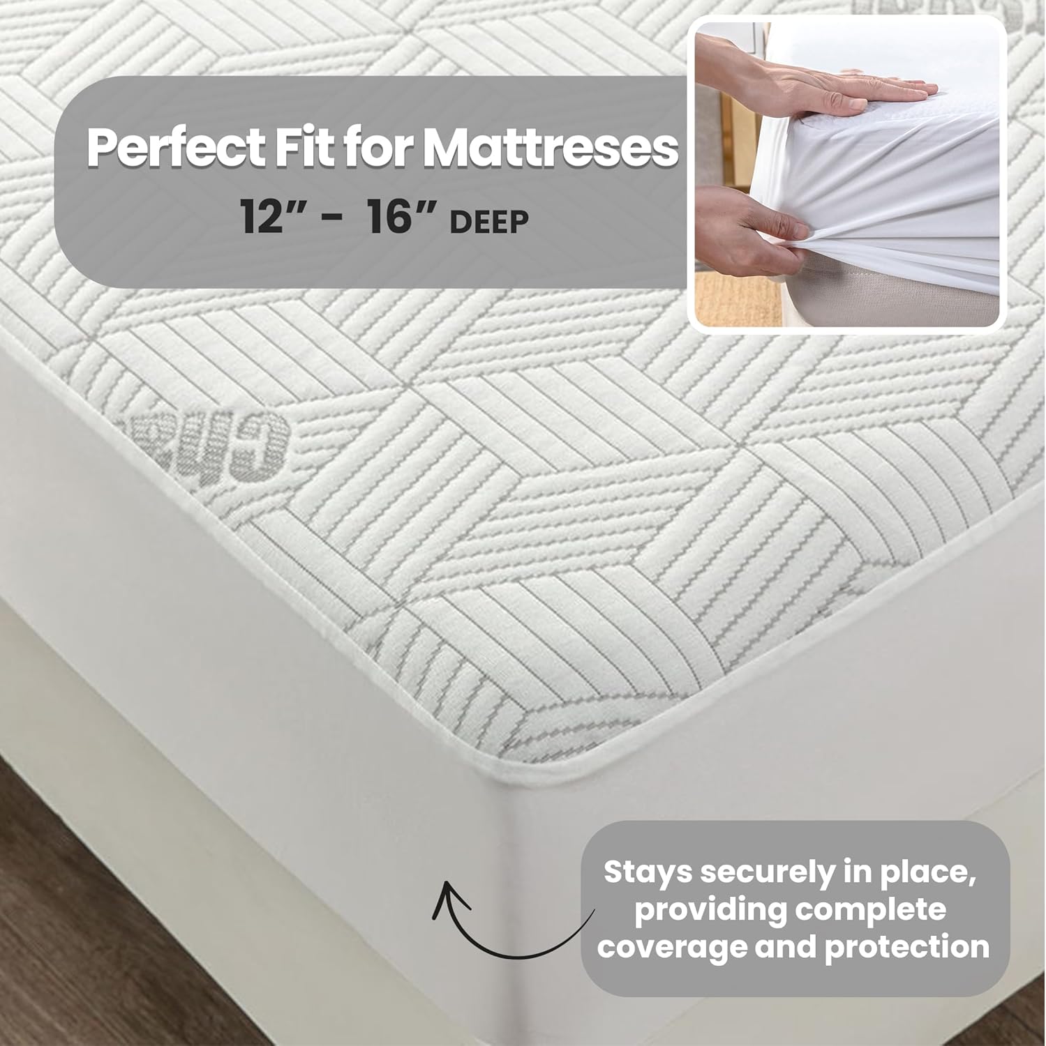 Clementine Mattress Protector Charcoal Infused, 100% Water Proof, Breathable & Cooling, 12-16 Deep Pocket,Charcoal,Queen