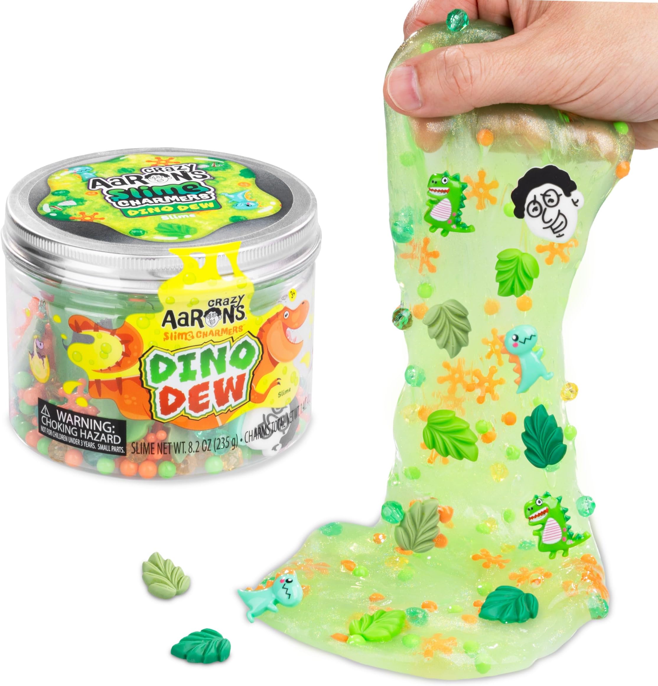 Crazy Aaron’s Slime Charmers - Dino Dew, Banana Scented Slime with Charms, Non-Toxic, Super Stretchy & Squishy Fidget Toy Suitable for Boys and Girls Aged 3Y+