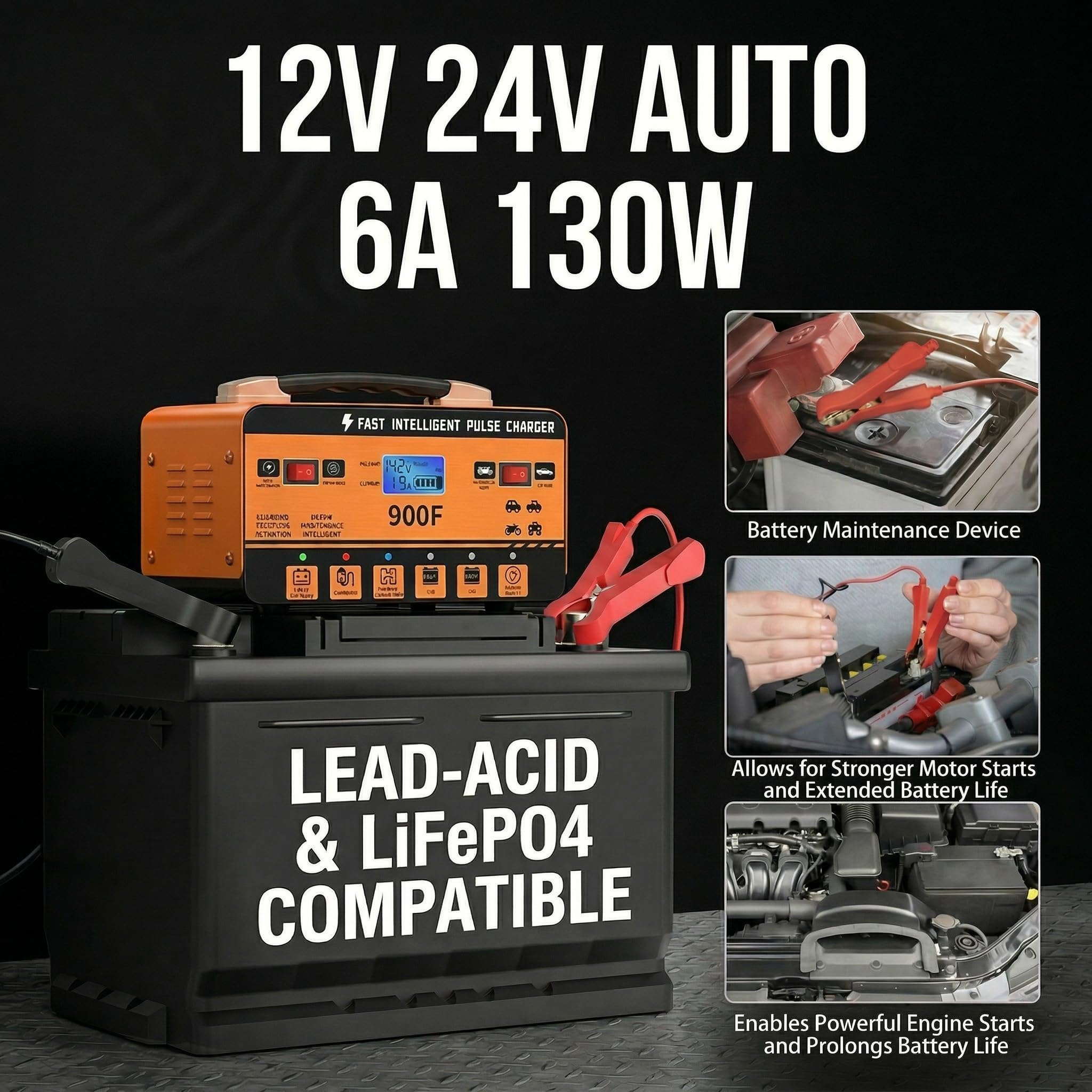 Caricabatteria da 12 V 24 V Puls Intelligente – Caricatore di riparazione automatico con modalità estiva e protezione a 6 livelli, per auto, camion, moto, scooter e barche
