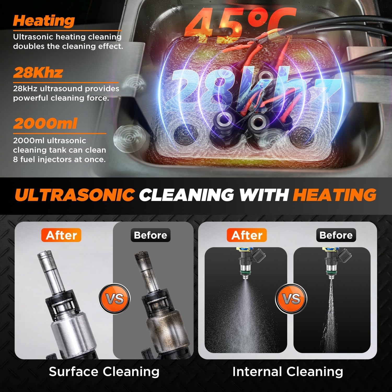 Fuel Injector Cleaner Machine Ultrasonic Heating Cleaning for 4 Cylinder Fuel Injector Cleaner Tester Kit with 4 Test Functions, 9 Test Modes, for 5V & 12V Car Motorcycle Injector Cleaner Machine