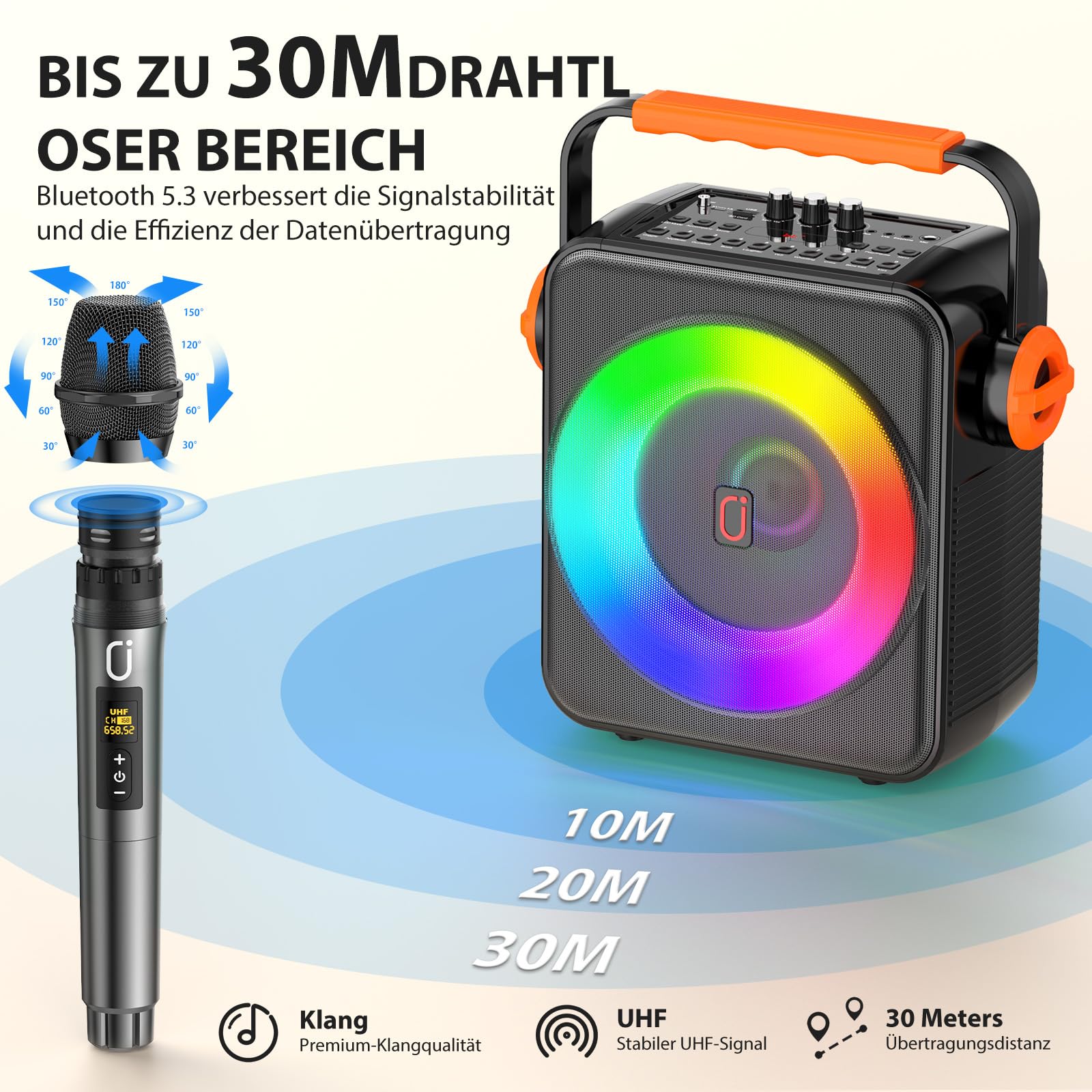 JYX Machine Karaoke 2 Micro Sans Fil, Portable Bluetooth 5.3, 120W Enceinte Bluetooth avec Lumière RVB, Puce DSP Cœur, Système Karaoké Idéal pour les Fêtes