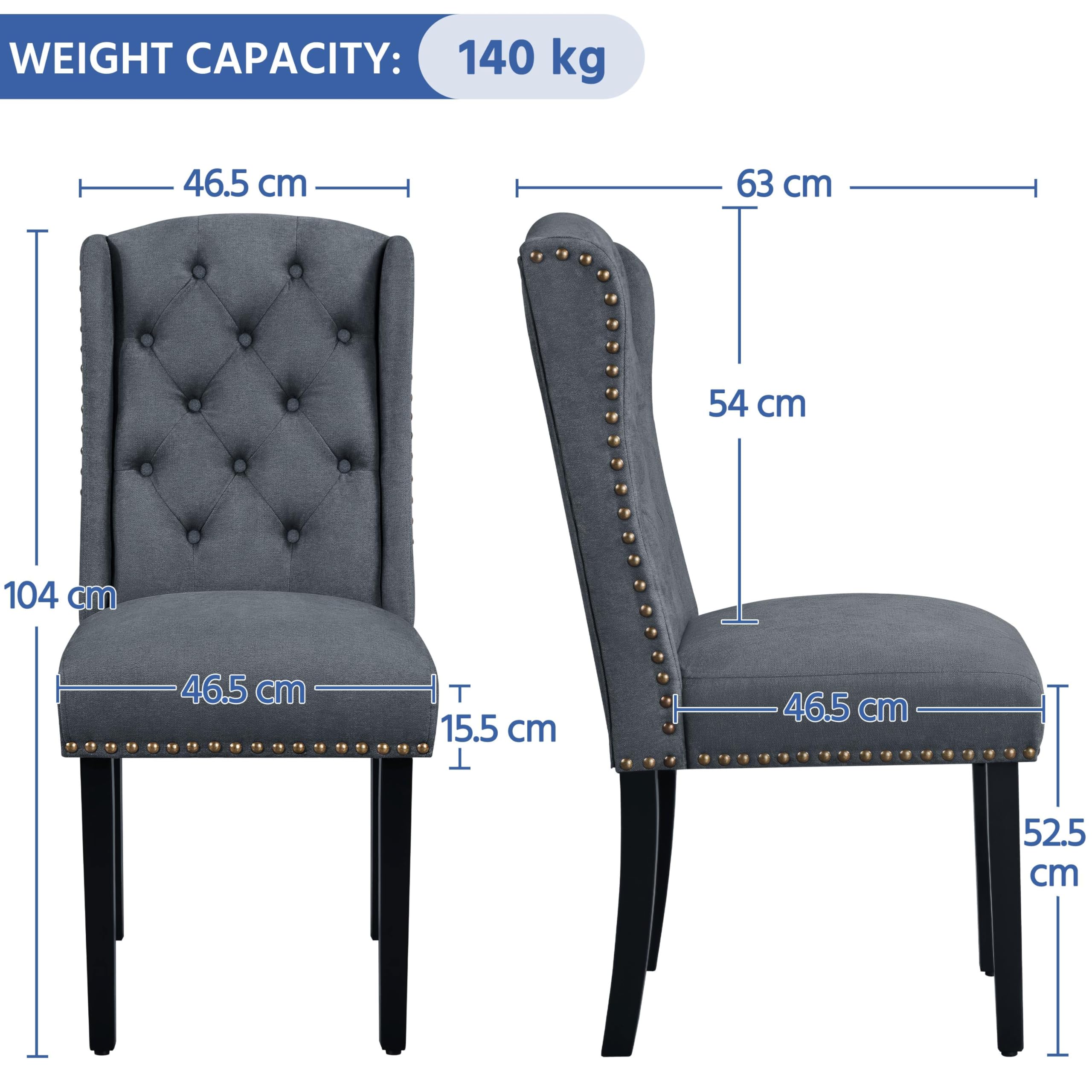 Yaheetech Juego de 6 Sillas de Cocina Tela Diseño de Botones Gris Oscuro | Silla de Cocina Tapizada de Tela, Silla Comedor Diseño Botones, Estilo Clásico, Pata de Madera, Ideal para Restaurante