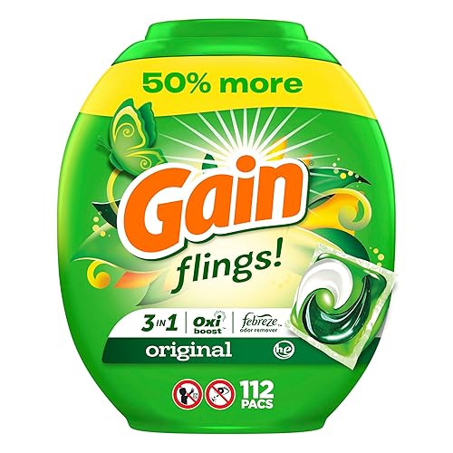 Gain flings Laundry Detergent Soap Pacs HE Compatible 112 ct Long Lasting Scent Original Scent - 112 Count (Pack of 1)
