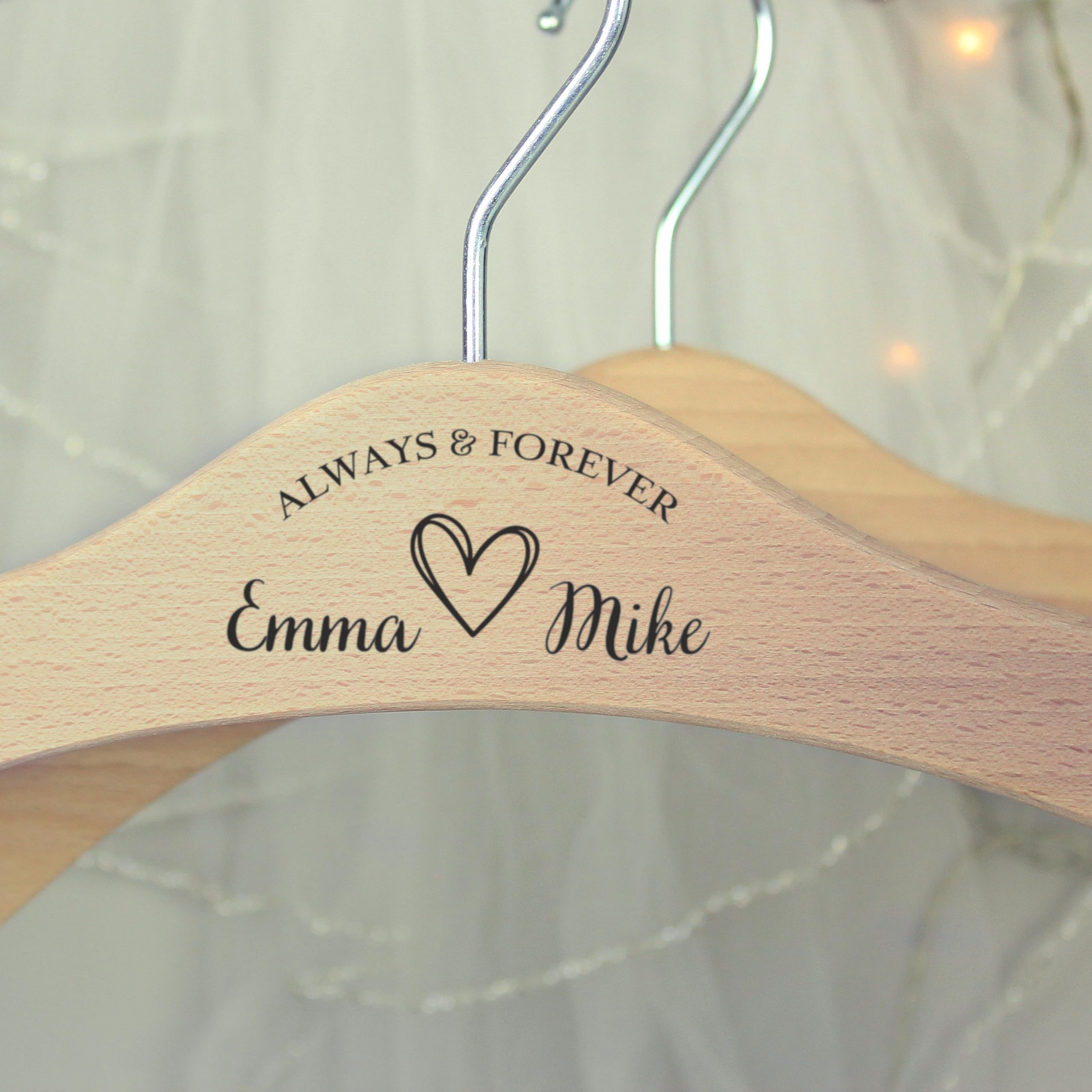 Personalised Always & Forever Wooden Hanger - Wedding, Party, Dress, Keepsake, Bride