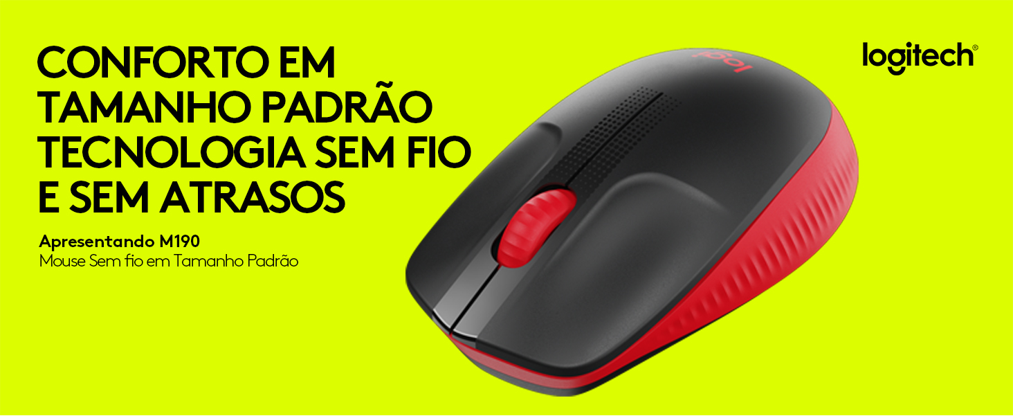 Mouse sem fio Logitech M190 com Design Ambidestro de Tamanho
