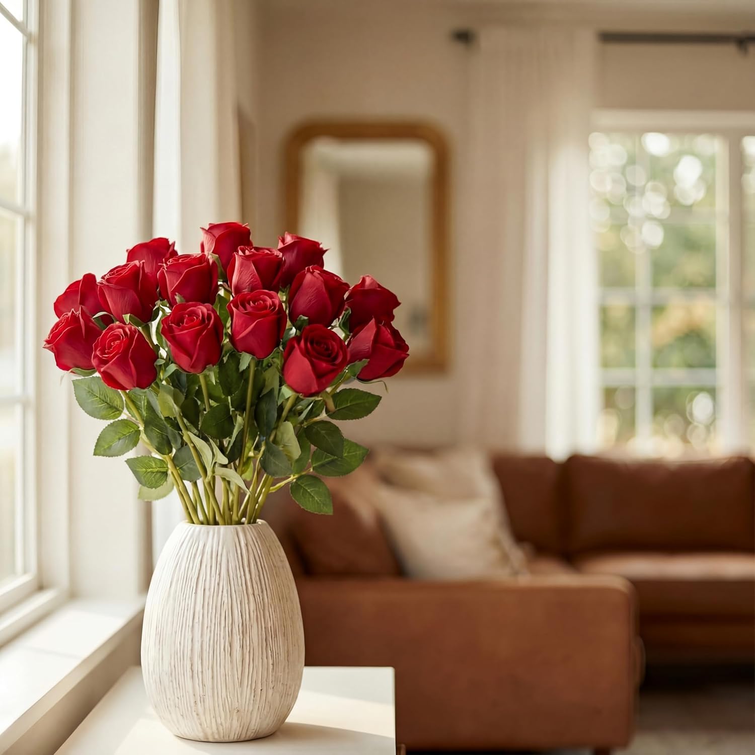 15 Pcs Red Rose Buds Silk Artificial Flower 17" Silk Bud Realistic Design Faux Rose Artificial Flower with Stem for DIY Bouquets Wedding Centerpiece Party Kitchen Home Decor