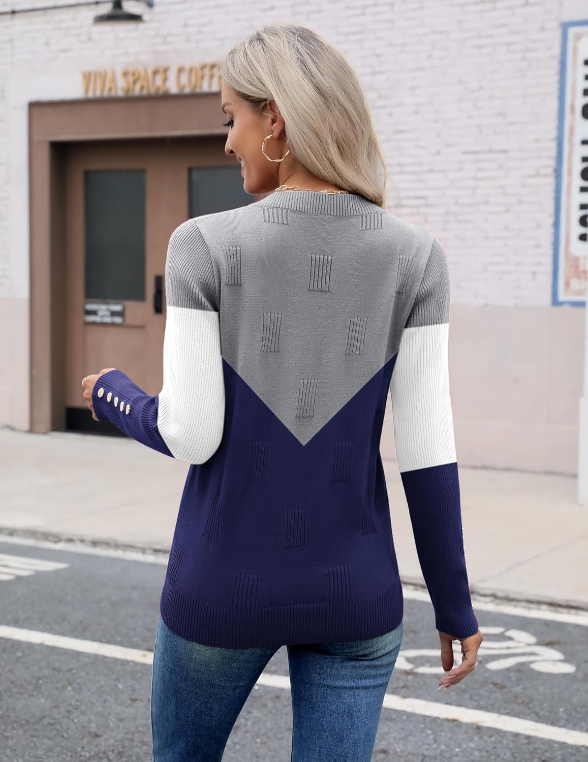 Zeagoo Womens V Neck Sweaters Shirts Long Sleeve Lightweight Ribbed Knit Pullover Sweater Blouse Tops with Buttons Oufits - Image 4