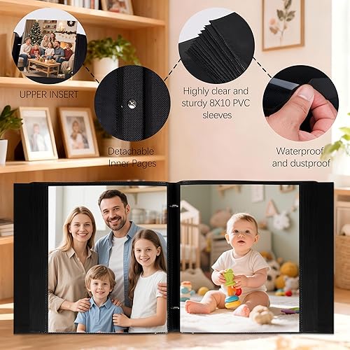 Miniatura 5 de Aevdor - Álbum de fotos de 8x10 con 200 bolsillos, álbum de fotos de gran capacidad con cubierta de lino, álbum de fotos de 8x10 para 200 fotos de 8