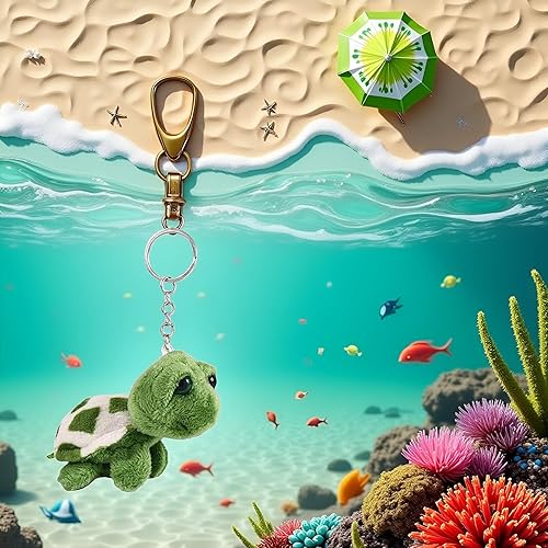 Miniatura 7 de Mini tortuga marina verde de peluche, criaturas marinas tortuga muñeca llavero regalo peluche llavero de dibujos animados bolsa colgante auto animal